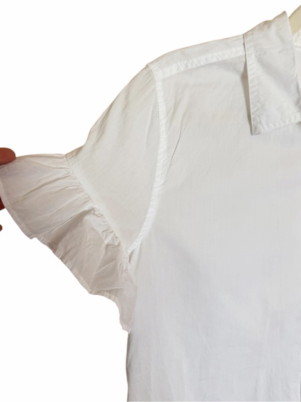 J. Crew White Short-Sleeve Cotton Button-Down Shirt with Ruffle Sleeves - Picture 2 of 7